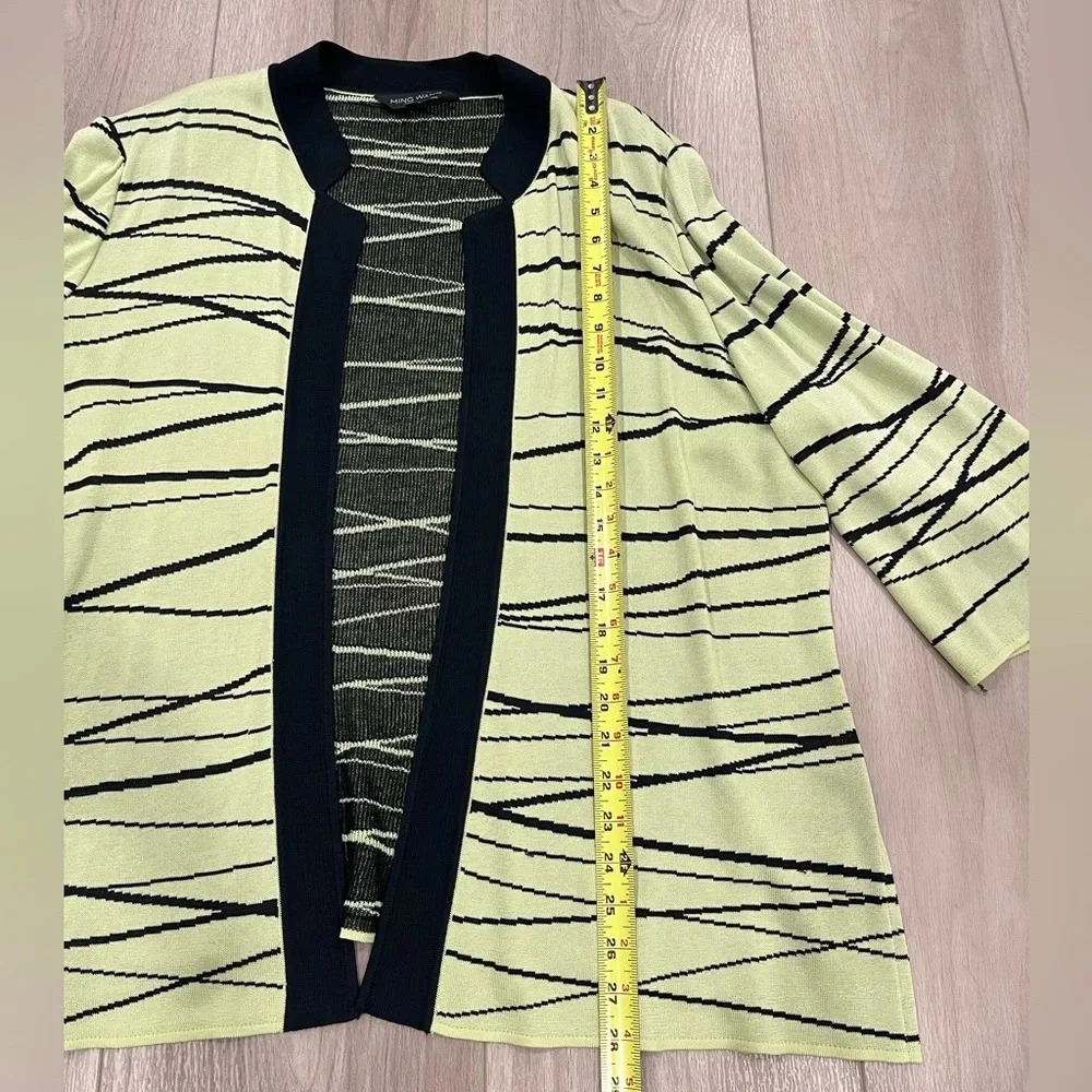 MING WANG Light Yellow/Green Abstract Stripe Open Knit Sweater Blazer Size 2X - Picture 3 of 8